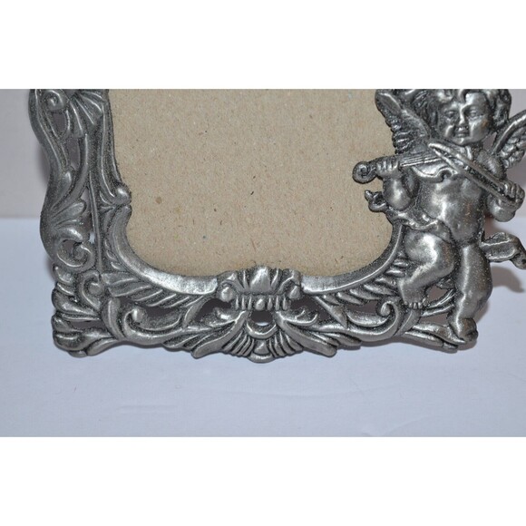 Vtg Pewter Angel Cupid  Picture Frame Victorian Style ornate 3X5 - Picture 5 of 10